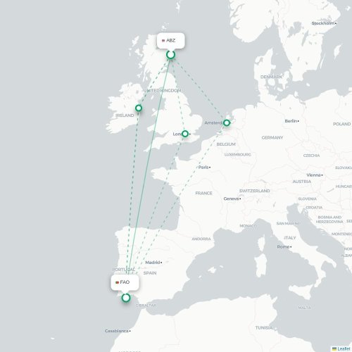 Aberdeen - Faro karta över direktflyg