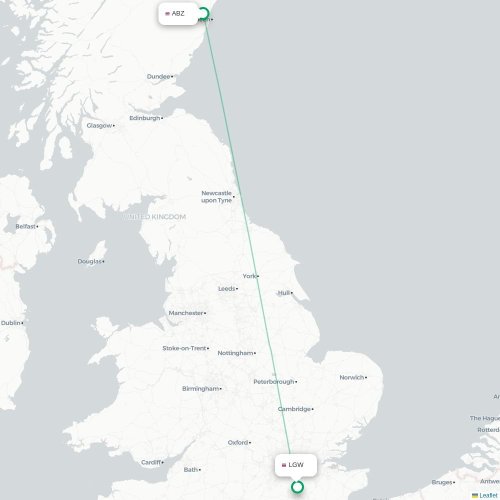 Mapa de vuelo directo Aberdeen - Londres
