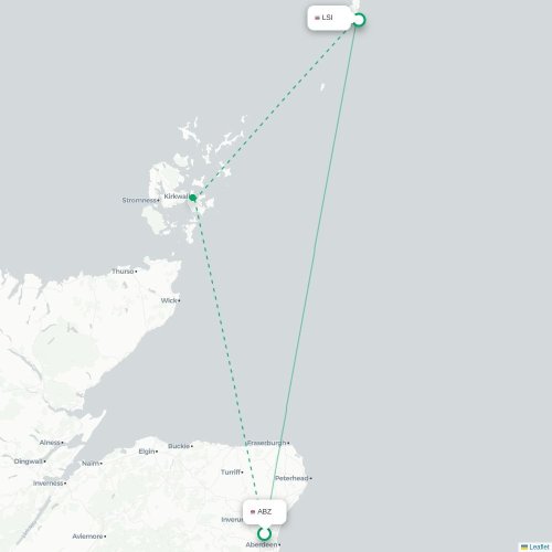 Mapa de vuelo directo Aberdeen - Lerwick