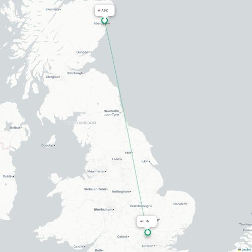 Mapa de vuelo directo Aberdeen - Londres