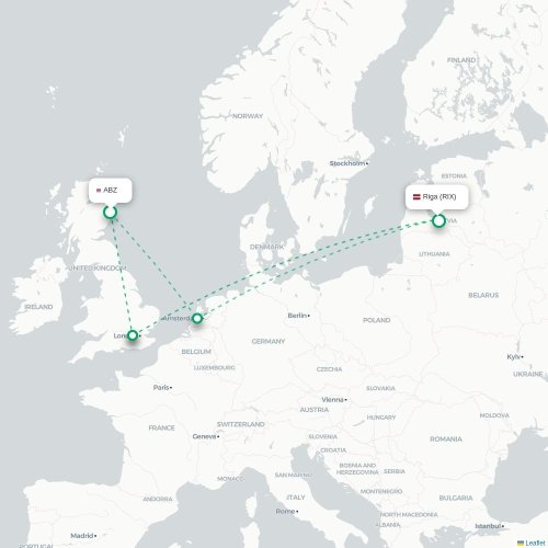 Aberdeen - Riga karta över direktflyg