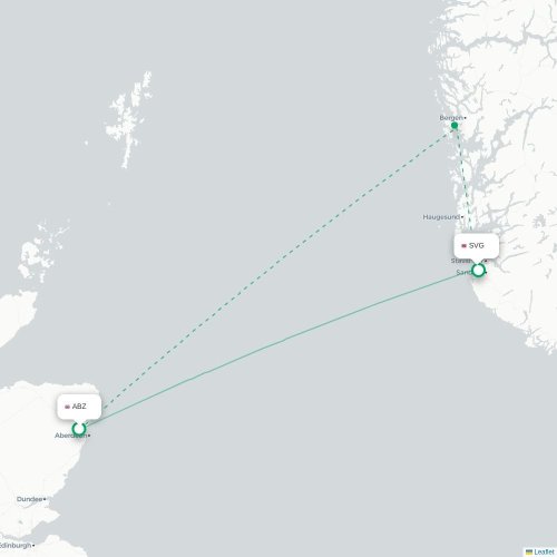 Mapa de vuelo directo Aberdeen - Stavanger