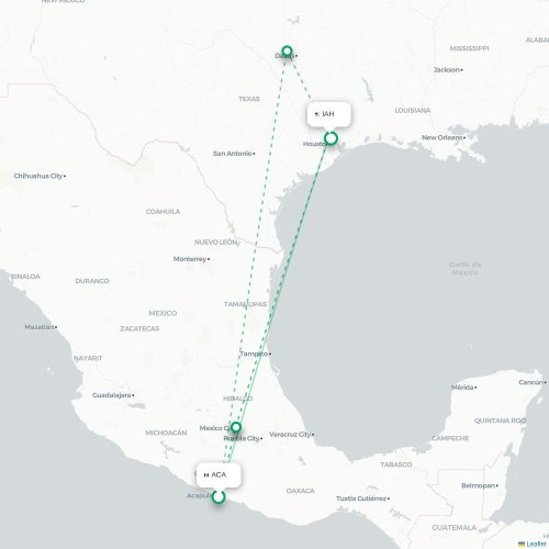 Mapa lotu bezpośredniego Acapulco – Houston