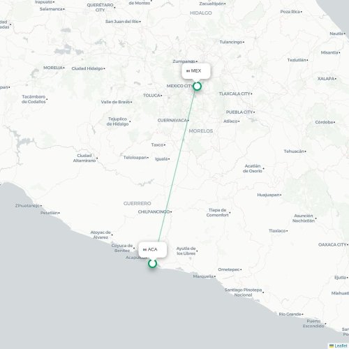 Mapa de vuelo directo Acapulco - Ciudad de México, D.F.