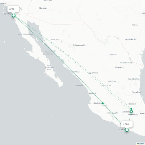 Acapulco - Tijuana kort over direkte fly