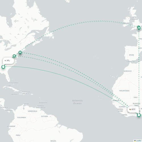 Mapa de vuelo directo Acra - Atlanta