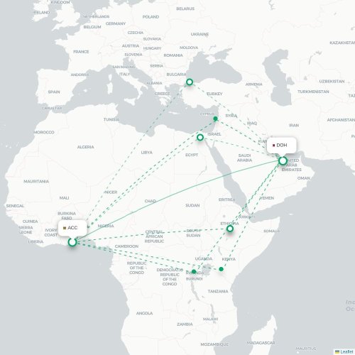 Mapa de vuelo directo Acra - Doha