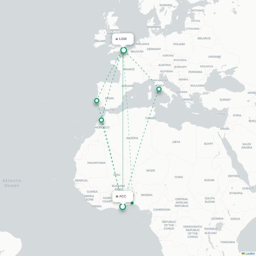 Mapa de vuelo directo Acra - Londres