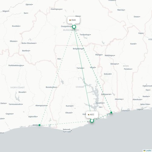 Mapa de vuelo directo Acra - Uagadugú
