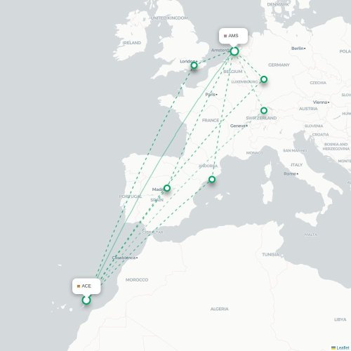 Arrecife - Amsterdam kaart van rechtstreekse vlucht