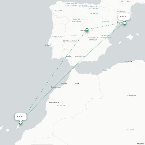 Arrecife - Barcelone carte du vol direct