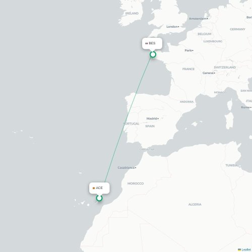 Mapa de vuelo directo Arrecife - Brest