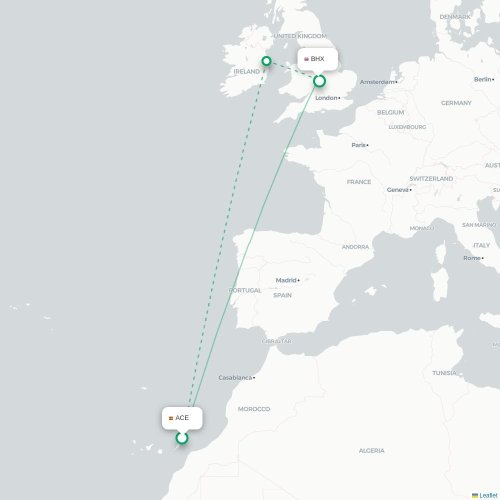Arrecife - Birmingham carte du vol direct