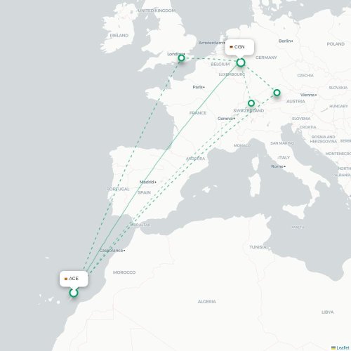 Mapa de vuelo directo Arrecife - Colonia