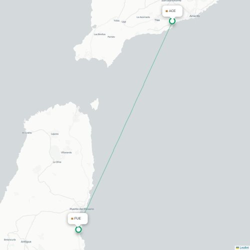 Mapa de vuelo directo Arrecife - Puerto del Rosario