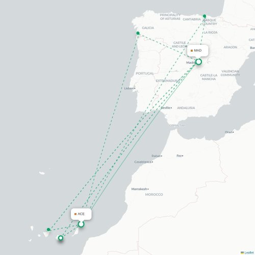 Arrecife - Madrid carte du vol direct