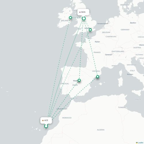 Arrecife - Manchester carte du vol direct