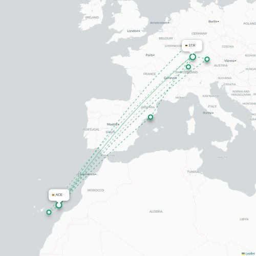 Mapa de vuelo directo Arrecife - Stuttgart