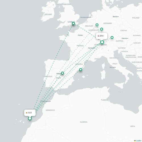Lanzarote - Zurich karta över direktflyg