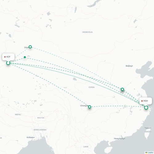 Alaer - Hangzhou kaart van rechtstreekse vlucht