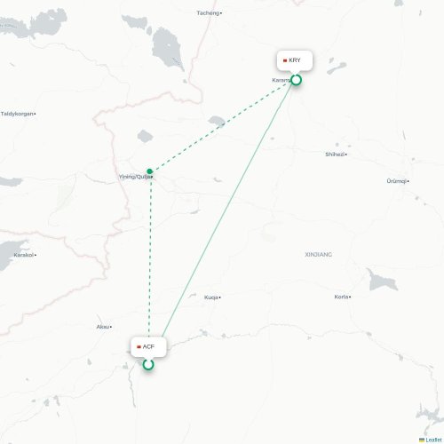 Mapa lotu bezpośredniego Alaer – Karamay