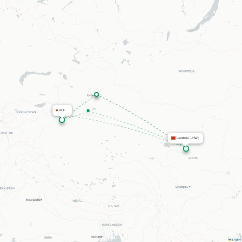 Mapa lotu bezpośredniego Alaer – Lanzhou