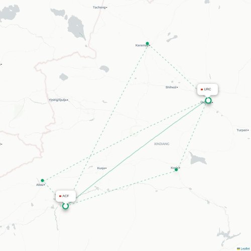 Mapa lotu bezpośredniego Alaer – Urumczi