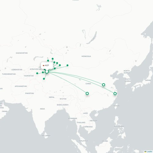 Mapa lotu bezpośredniego Alaer – Shihezi