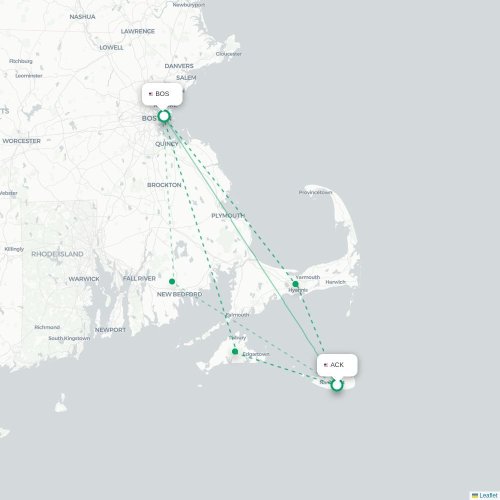Mapa de vuelo directo Nantucket - Boston