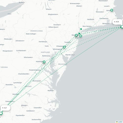 Mapa de vuelo directo Nantucket - Charlotte
