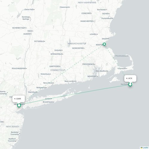 Mapa de vuelo directo Nantucket - Newark