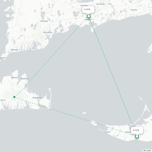 Mapa de vuelo directo Nantucket - Hyannis