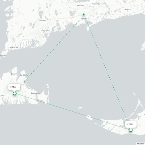 Mapa de vuelo directo Nantucket - West Tisbury