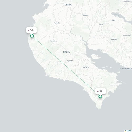 Mapa de vuelo directo Cobano - Tamarindo