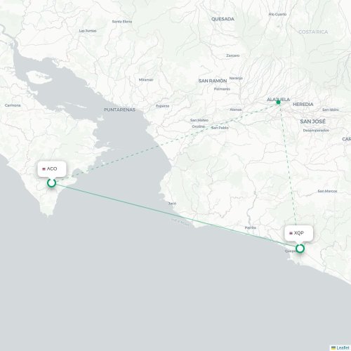 Mapa de vuelo directo Cobano - Quepos