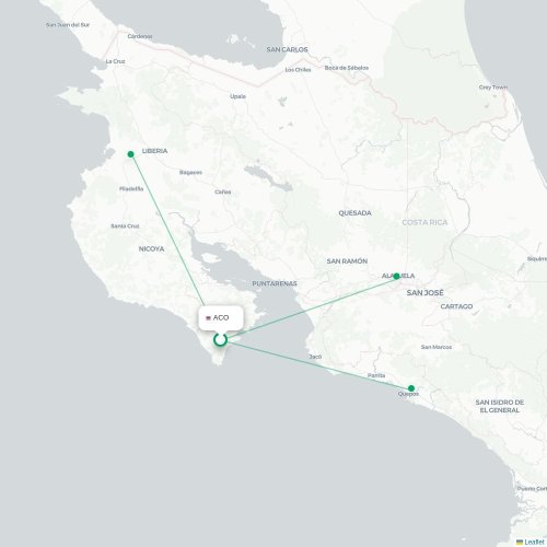 Mapa de vuelo directo Cobano - Nosara