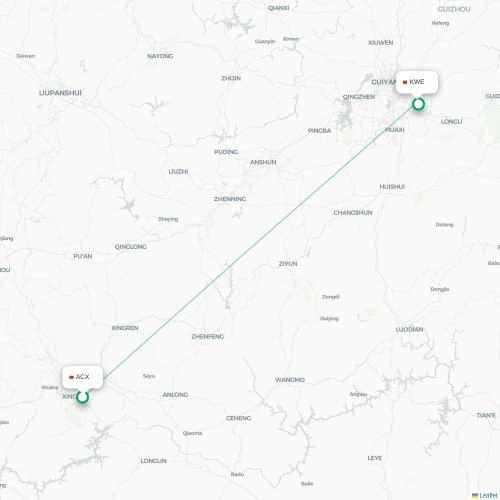 Mapa lotu bezpośredniego Qianxinan – Guiyang
