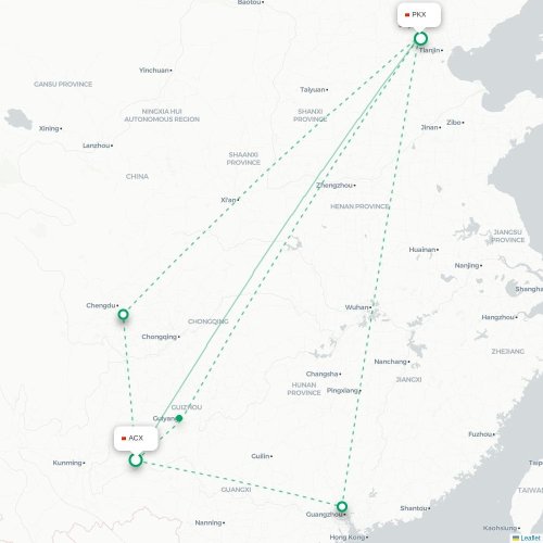 Mapa lotu bezpośredniego Qianxinan – Pekin