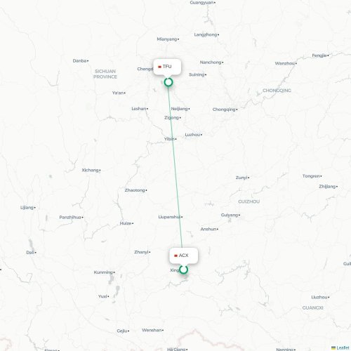 Mapa lotu bezpośredniego Qianxinan – Chengdu