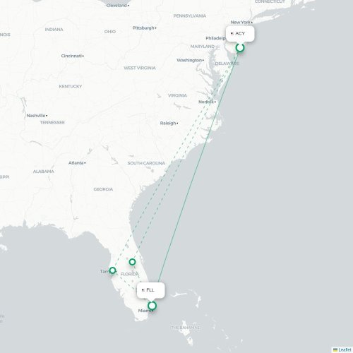 Mapa de vuelo directo Atlantic City - Fort Lauderdale