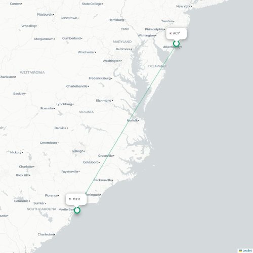 Mapa de vuelo directo Atlantic City - Myrtle Beach