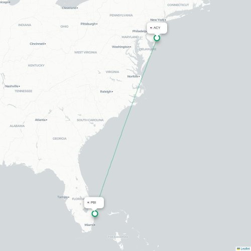 Mapa de vuelo directo Atlantic City - West Palm Beach