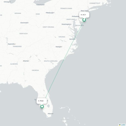 Mapa de vuelo directo Atlantic City - Punta Gorda