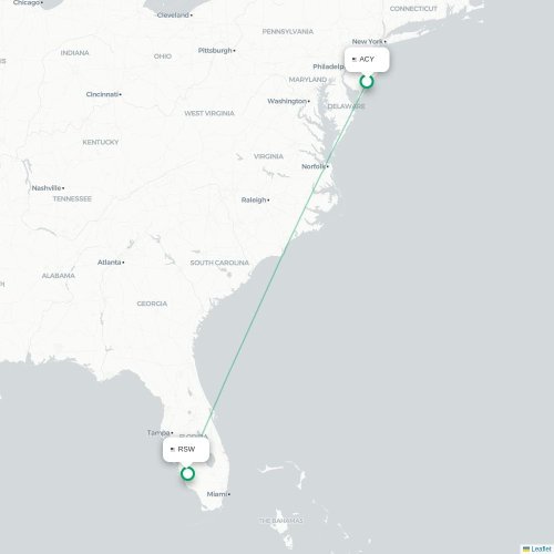 Mapa de vuelo directo Atlantic City - Fort Myers