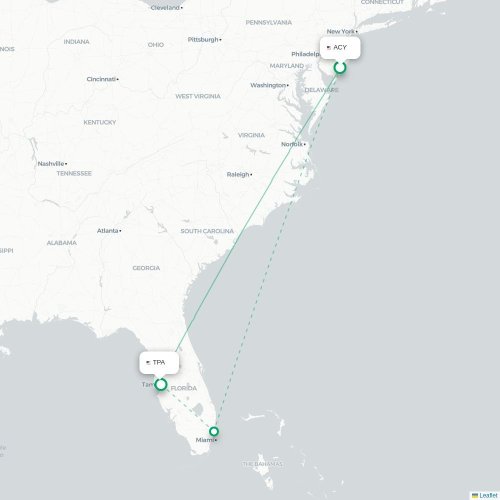 Mapa de vuelo directo Atlantic City - Tampa