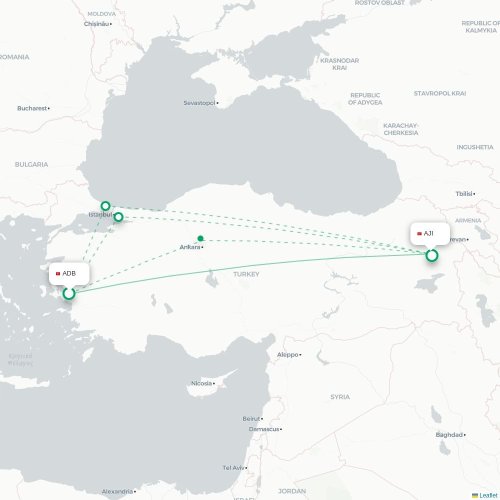 Mapa de vuelo directo Esmirna - Ağrı