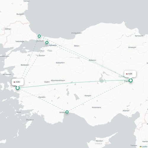 Mapa de vuelo directo Esmirna - Kayseri