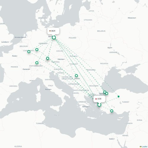 Mapa de vuelo directo Esmirna - Berlín