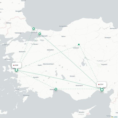 Mapa de vuelo directo Esmirna - Tarso