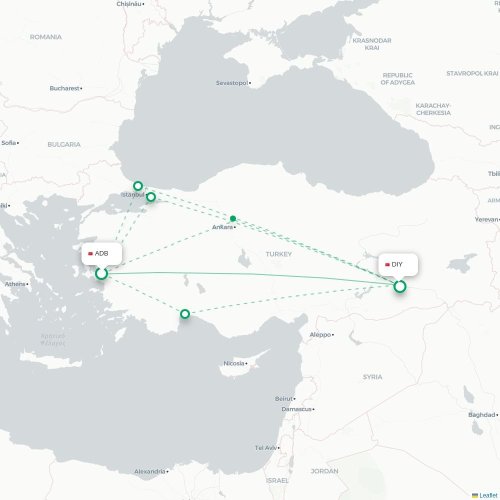 Mapa de vuelo directo Esmirna - Diyarbakır